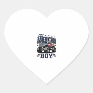 Pegatina En Forma De Corazón Camiseta Patriótica Vintage Camión Monstruo Niño A