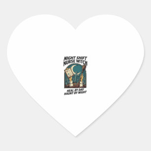 Pegatina En Forma De Corazón Camiseta Retro de Bruja Enfermera del Turno Noctur
