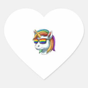 Pegatina En Forma De Corazón Camiseta Unicornio LGBT Unicornio Con Gafas De Sol