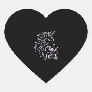 Pegatina En Forma De Corazón Camiseta Unicornio Persigue Tus Sueños Niñas Rosa