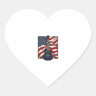 Pegatina En Forma De Corazón Camiseta Vectorial de Guitarra Vintage Bandera Pat