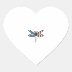 Pegatina En Forma De Corazón Camiseta vectorial de libélula patriótica vintage_