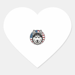 Pegatina En Forma De Corazón Camiseta vectorial de perro patriótico Husky vinta