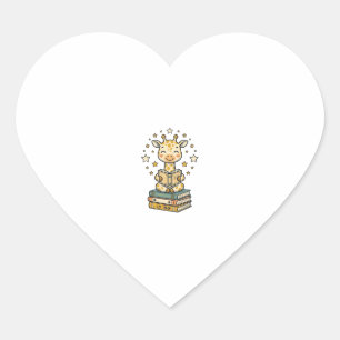 Pegatina En Forma De Corazón Camiseta Vintage Amante de Libros Jirafa Lectura L