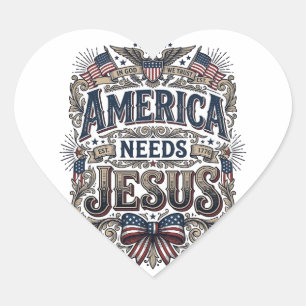 Pegatina En Forma De Corazón Camiseta vintage América patriótica necesita Jesús