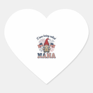 Pegatina En Forma De Corazón Camiseta vintage de abuela gnomo Nana patriótica D