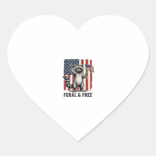 Pegatina En Forma De Corazón Camiseta Vintage de Mapache Patriótico Feral y Lib