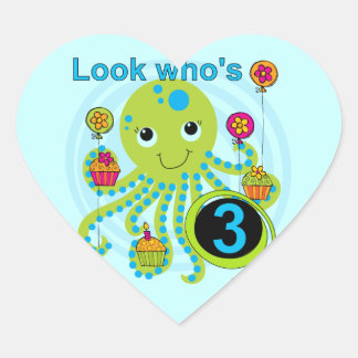 Pegatina En Forma De Corazón Camisetas y regalos Octopus 3º cumpleaños