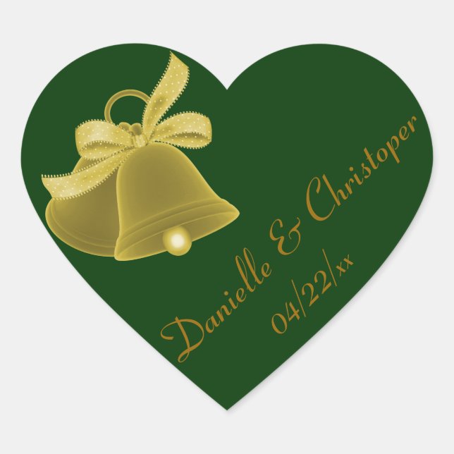Pegatina En Forma De Corazón "Campanas Bodas" - Verde oscuro [a] (Anverso)