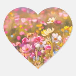 Pegatina En Forma De Corazón Campo Flores Salvajes Rosa 2025