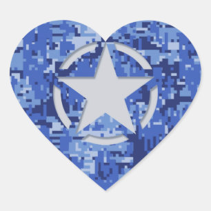 Pegatina En Forma De Corazón Camuflaje azul de la Marina Decal con símbolo de 