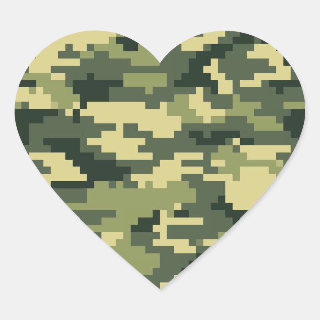 Pegatina En Forma De Corazón Camuflaje de madera digital Pixel de 8 bits / Camo (Anverso)