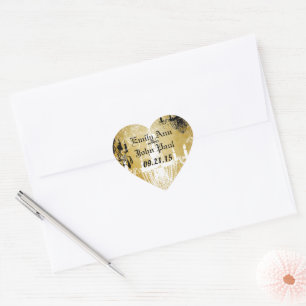 Pegatina En Forma De Corazón Candil de Damasco Antiguo Dorado Pegatina de Boda