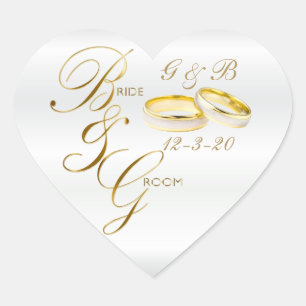 Pegatina En Forma De Corazón Canto blanco satinado y Boda dorado con texto DIY