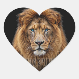 Pegatina En Forma De Corazón Cara de León Majestuoso con Ojos Azules   Anima Fa