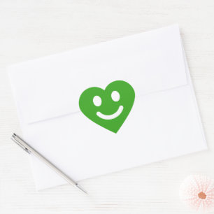 Pegatina En Forma De Corazón Cara Sonriente Verde Lindo Clásico