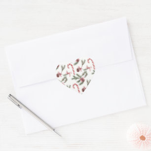 Pegatina En Forma De Corazón Caramelos Rojos Blancos Piñas de Navidad Navidad