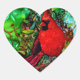 Pegatina En Forma De Corazón Cardenal en el árbol