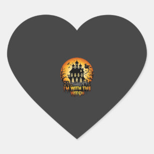 Pegatina En Forma De Corazón Casa embrujada de brujas calabazas de luna llena