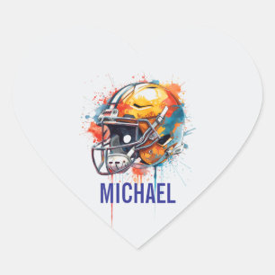 Pegatina En Forma De Corazón Casco de fútbol con nombre motivacional inspirador