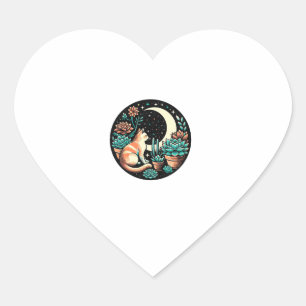 Pegatina En Forma De Corazón Cat Celestial Mystical Sucult Plant Witch Retro