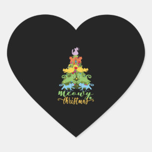 Pegatina En Forma De Corazón Cat Lover Merry Meowy Christmas Tree Holiday G