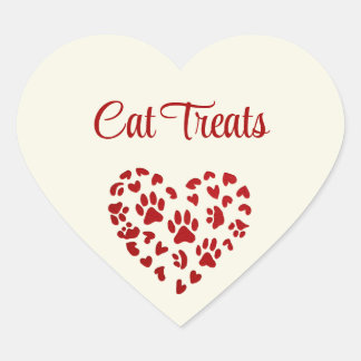 Pegatina En Forma De Corazón Cat Treats, Red Hearts & Paws, Customizable