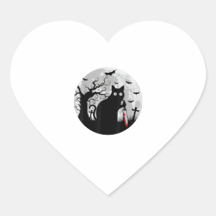 Pegatina En Forma De Corazón Cat What_ Halloween Black Cat with Knife - Funny W