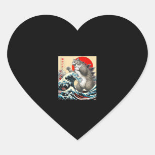 Pegatina En Forma De Corazón Catzilla Cat Arte Japonés Gracioso Regalos De Gato