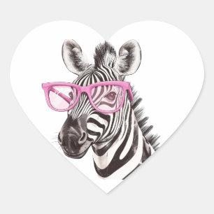 Pegatina En Forma De Corazón Cebra con gafas rosas
