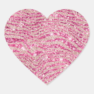 Pegatina En Forma De Corazón Cebra de Purpurina Girly Pink y Rubor