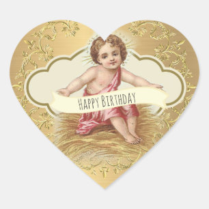 Pegatina En Forma De Corazón Celebración Feliz Cumpleaños Niño Jesús
