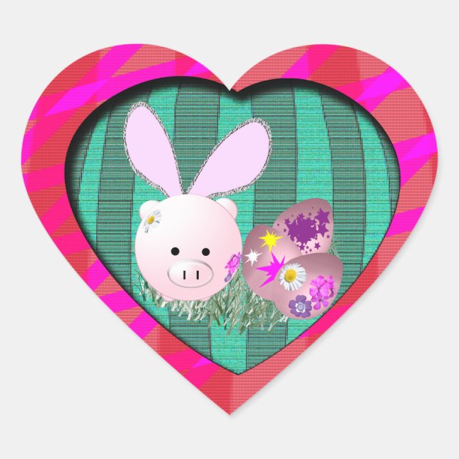 Pegatina En Forma De Corazón Cerdo de Pascua (Anverso)