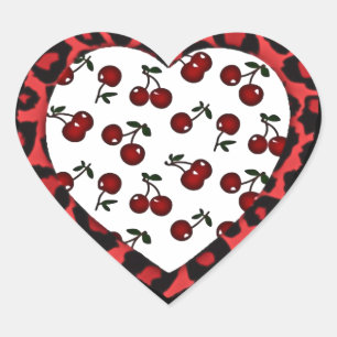 Pegatina En Forma De Corazón Cerezas RAB Corazón de Estampado de Leopardo Rocka