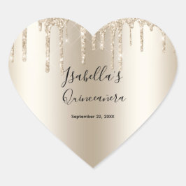 Pegatina En Forma De Corazón Champagne que gotea brillo Quinceañera elegante