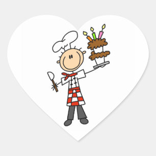 Pegatina En Forma De Corazón Chef Con Tarta De Cumpleaños