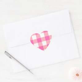Pegatina En Forma De Corazón Cheques rosados grandes de Gingham Plaid