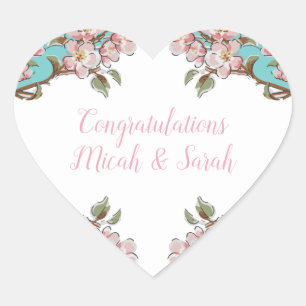 Pegatina En Forma De Corazón Cherry Blossom Verde azulada Retro Vintage Baby Sh