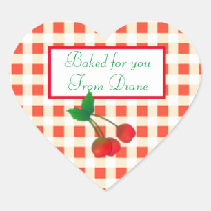 Pegatina En Forma De Corazón Cherry sobre el Pegatina de Gingham
