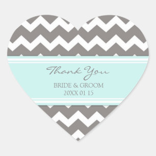 Pegatina En Forma De Corazón Chevron Azul Gris Gracias Tags Favor De Boda