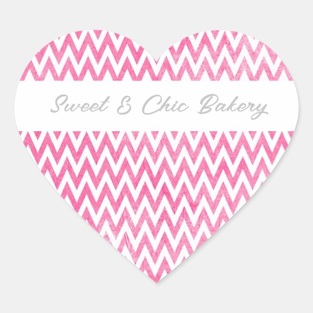 Pegatina En Forma De Corazón Chevron blanco rosado (Anverso)