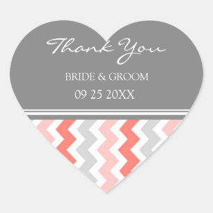 Pegatina En Forma De Corazón Chevron Gris Coral Gracias Etiquetas Favor De La B