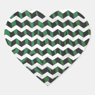 Pegatina En Forma De Corazón Chevron Zebra Black and Green Print
