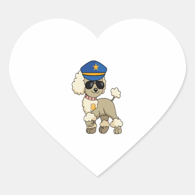 Pegatina En Forma De Corazón Chibi Anime Policía Poodle Dog (Anverso)