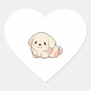 Pegatina En Forma De Corazón Chibi Golden Retriever Puppy