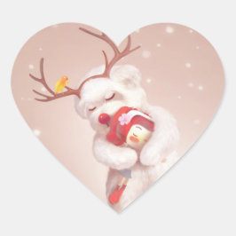 Pegatina En Forma De Corazón Chica abrazando a perro en los renos