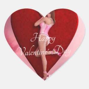Pegatina En Forma De Corazón Chica apasionado del Día de San Valentín en un lug