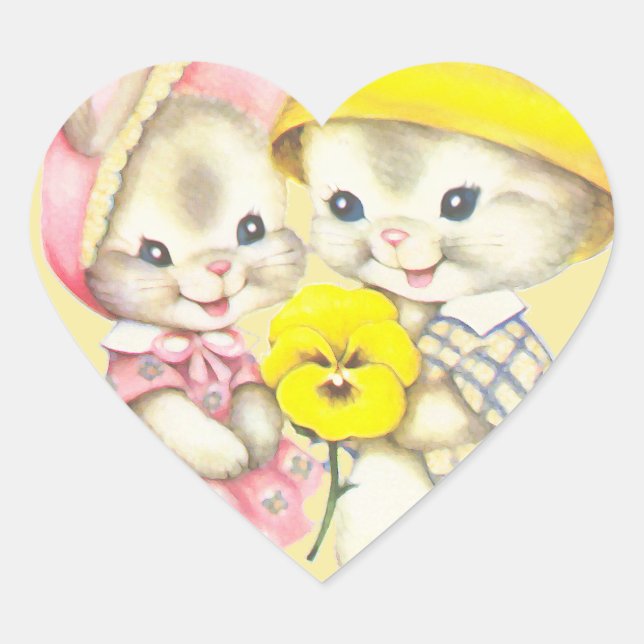 Pegatina En Forma De Corazón Chica conejo + niño (Anverso)