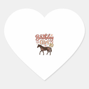 Pegatina En Forma De Corazón Chica Cumpleaños 10 Caballo Diseño Vectorial Flora