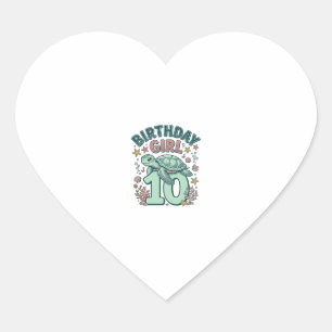 Pegatina En Forma De Corazón Chica Cumpleaños 10 Tortuga Marina Grabado Vintage